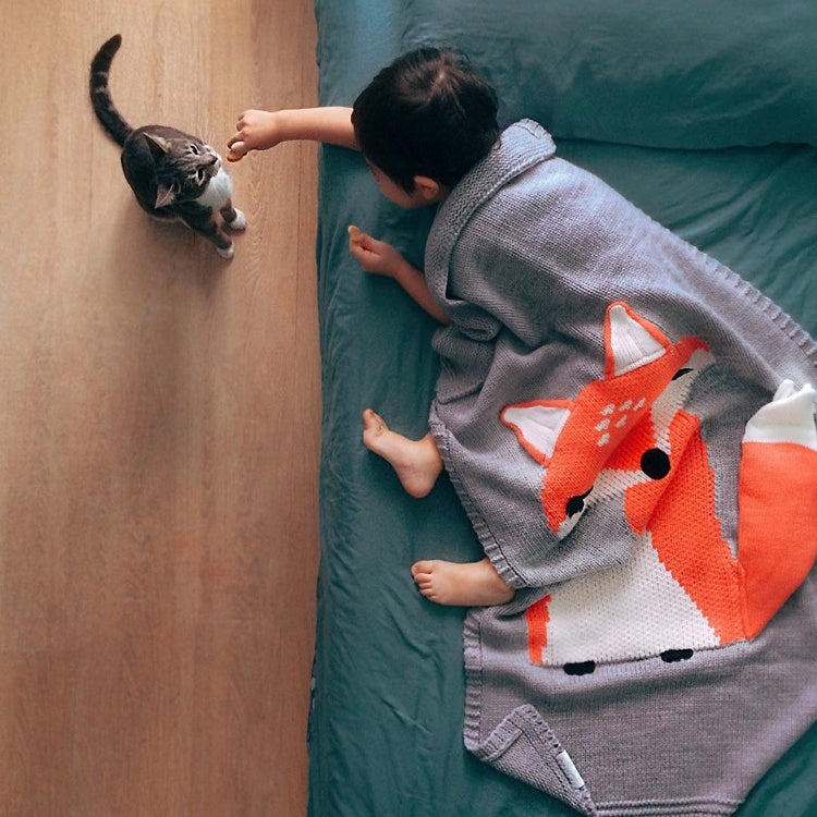Fox Blanket Three-Dimensional Ear Blanket Children'S Knitted Blankets Beach Mat Baby Baby Holding Blanket